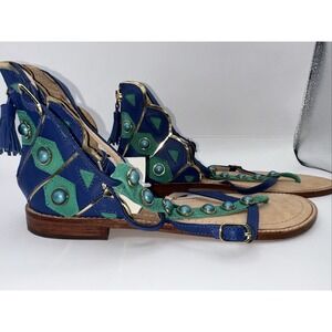 Kate Spade PEACOCK Soto Emerald Napa Leather Sandal Size‎  8 Gorgeous
